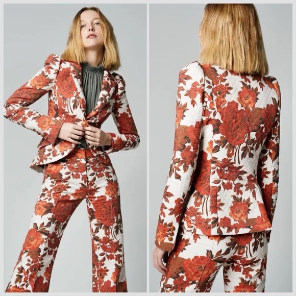SMYTHE Jackets & Blazers - SMYTHE taped pouf sleeve one button blazer in Orange White rust floral Sz 4